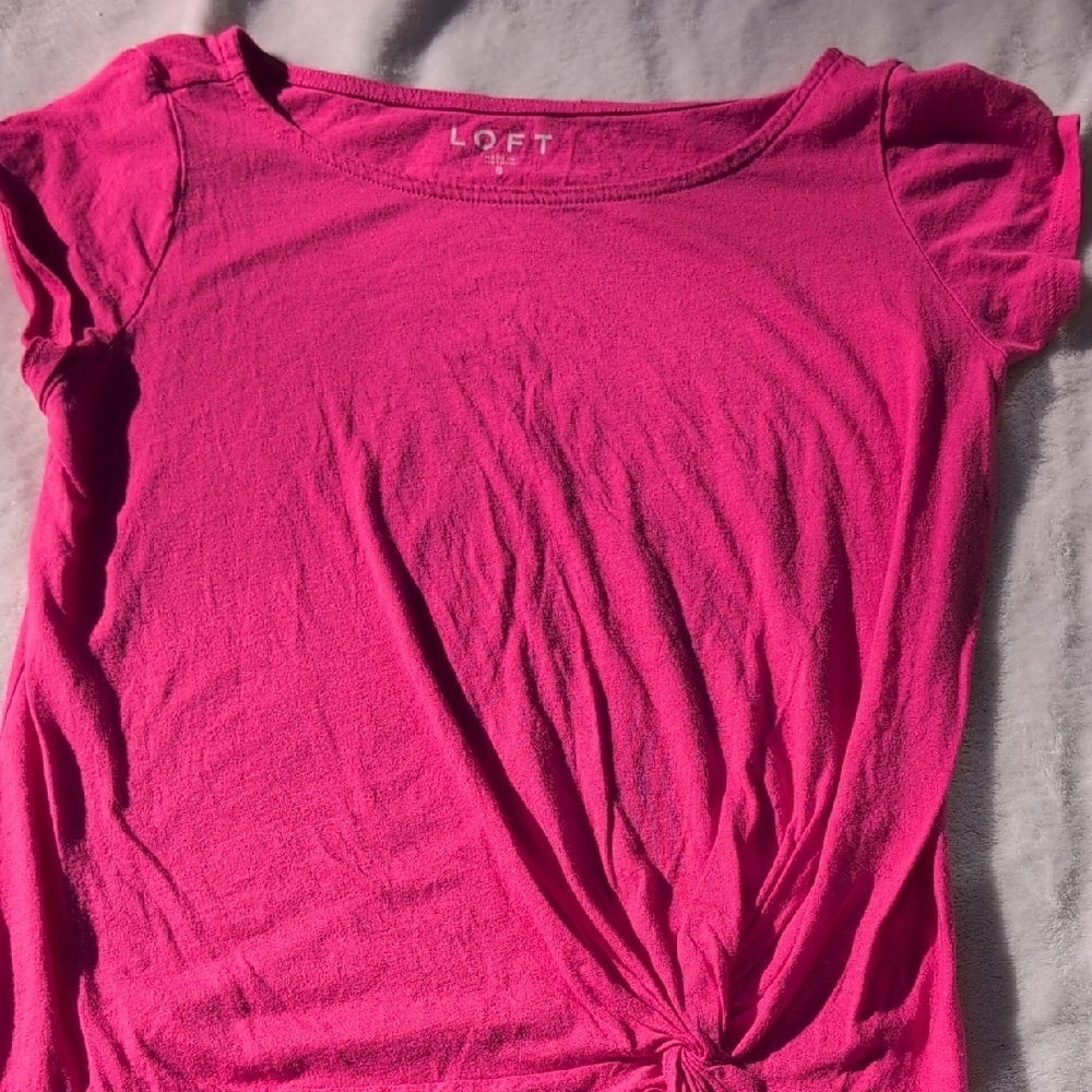 LOFT Pink Short Sleeve Tie Front T-Shirt Small
